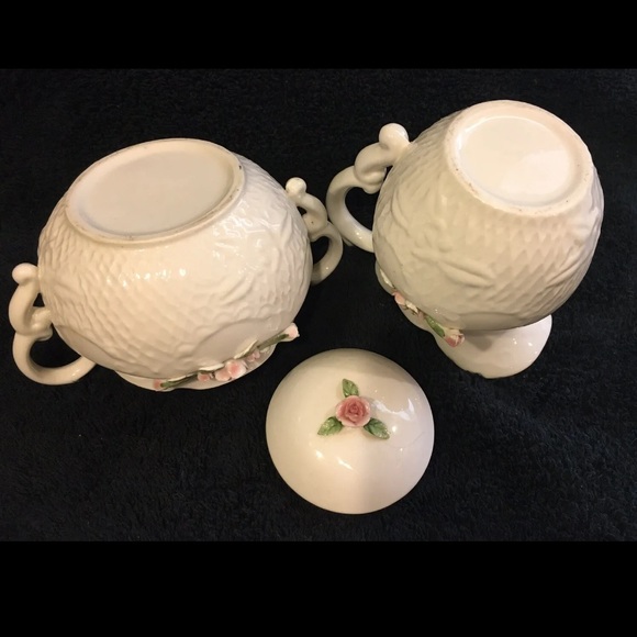 Katherine’s Collection Porcelain Creamer & Sugar Set/Applied Rose Design - Picture 2 of 5